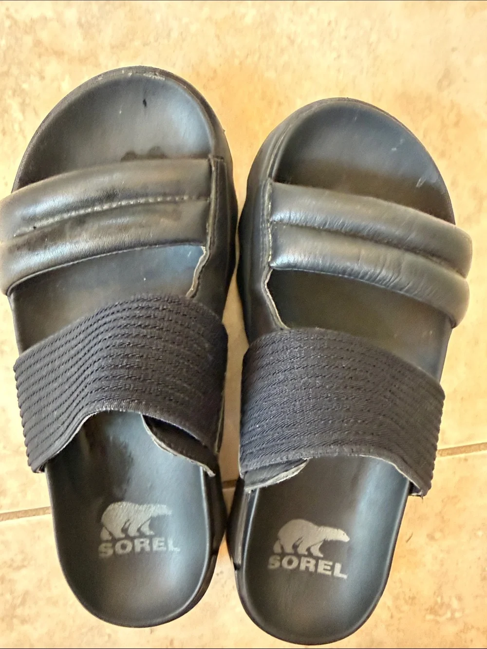 Sorel Black Dual-Strap Slide Sandals